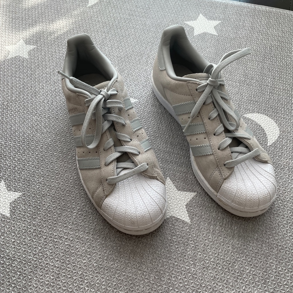 Adidas Superstars, grey suede. Size 7.5